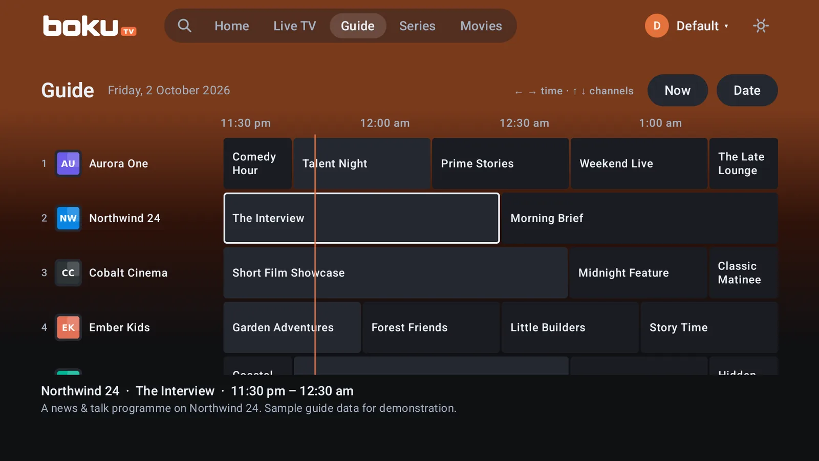 bokutv TV guide grid